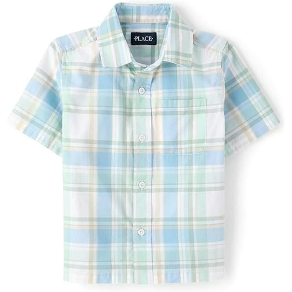 The Children's Place Boys Button Up Shirt MEDIUM 7-8 Short Sleeve Plaid